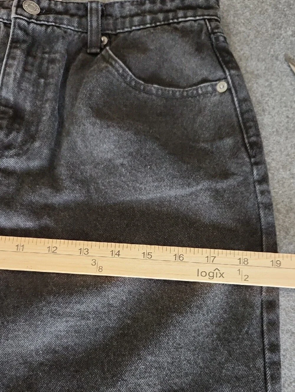 Industry Women's Black Denim Midi Skirt Front Slit Frayed Hem Zip Fly Size 6